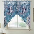 thumbnail image 2 of Purple Octopus Coastal Swag Valances for Windows, Kitchen Curtains 36 Inch Length 2 Panels Set, Summer Beach Seahorse Jellyfish Coral Short Curtains for Small Windows Rod Pocket Cafe Curtains 28"x36", 2 of 8