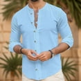 thumbnail image 2 of Mens T-shirts Male Spring And Autumn Solid Color Long Sleeve Shirt Stand Button Shirt Lady Long Sleeve Swim Men Workout T Shirts Men Summer plus Size Turtleneck Yoga Short Athletic Blue XL, 2 of 5