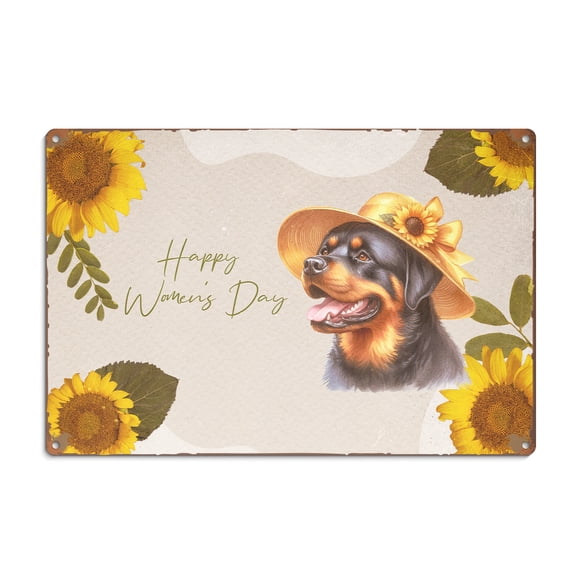 Happy Women's Day Rottweiler Sunflower Vintage Proud Mom Horizontal Metal Aluminum Sign Rottie Dog Lover Gifts Idea Wall Art Home Decor - 02030
