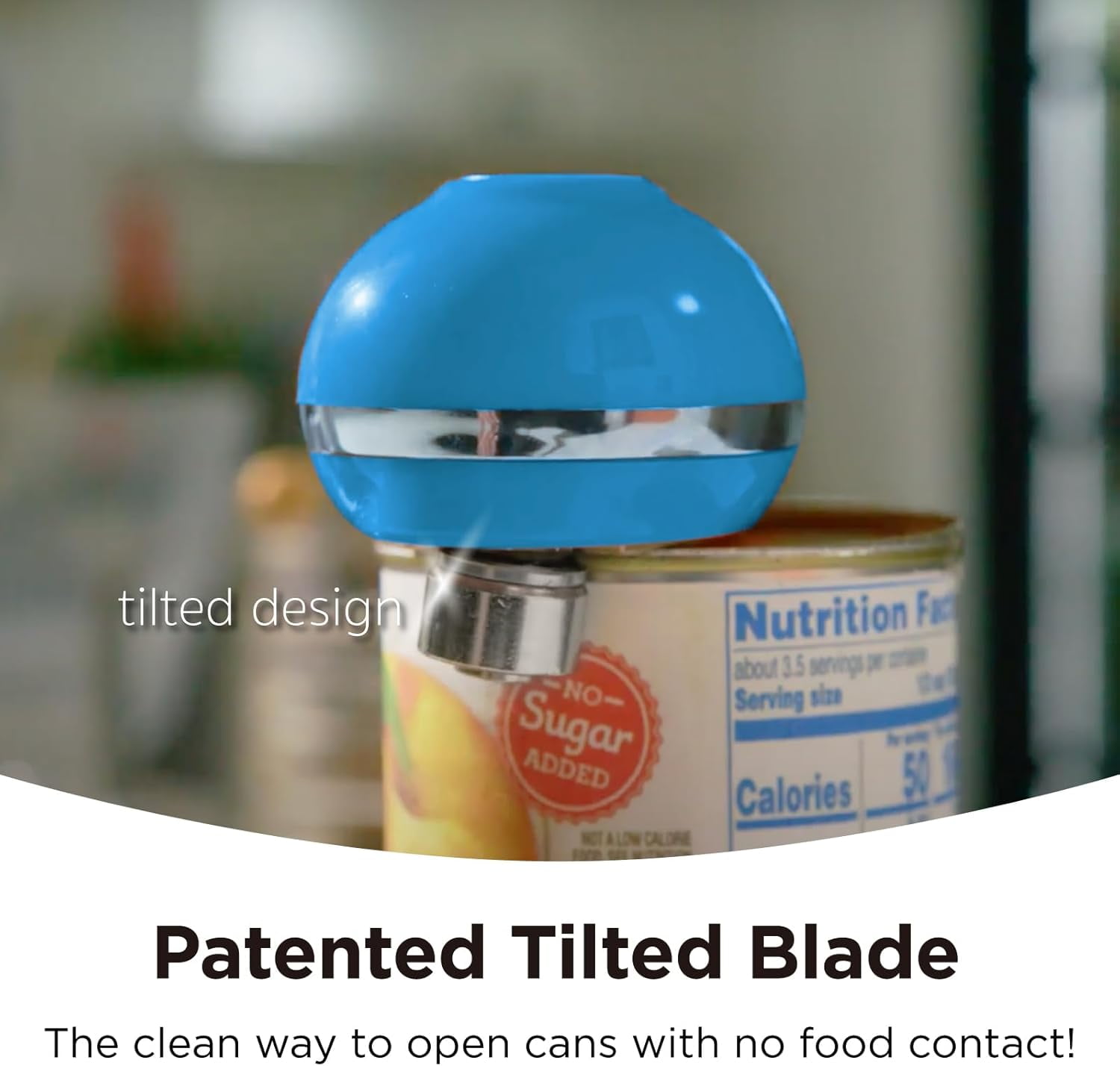 Kitchen Mama Mini Electric Can Opener: Open Your Cans with A Simple Press of Button - Automatic, Hands Free, Smooth Edge, Food-Safe, Battery Operated, YES YOU CAN (Blue)
