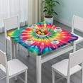 thumbnail image 3 of Colorful Rainbow Tie Dye Spiral Pattern Square Fitted Tablecloth with Elastic Edge,Square Table Cover,Washable Elastic Table Cover for Home Kitchen Party Decor 36"x36", 3 of 6