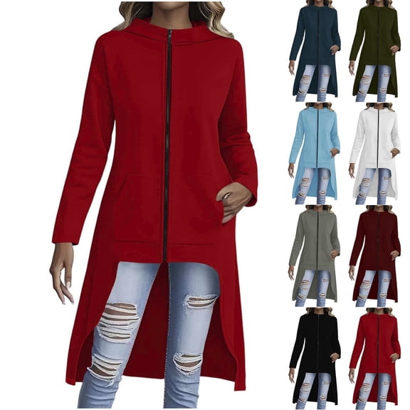 AGWOLF Womens Zip Up Hoodies with Pocket Fall Winter Hooded Jackets Casual Asymmetrical Hem Hoodie Army Green XL