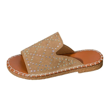 

DVKOVI Women Summer Flock Slip On Shoe Casual Open Toe Flat Slides Soft Slippers Cryastal Shoes Sandals Casual Outdoor Slip On Slippers 6.5 to 9 Size