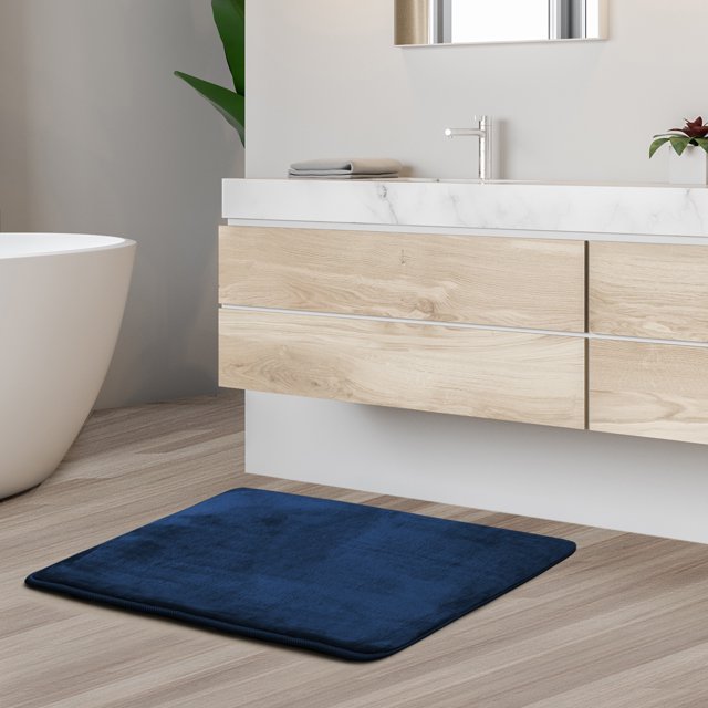 1 Small Clara Clark Bath Mat Bathroom Rug - Absorbent Memory Foam Bath Rugs - Non-Slip, Thick, Cozy Velvet Feel Microfiber Bathrug, Plush Shower, Toilet- Floor Bathmats Carpet - Blue - 17"x24"