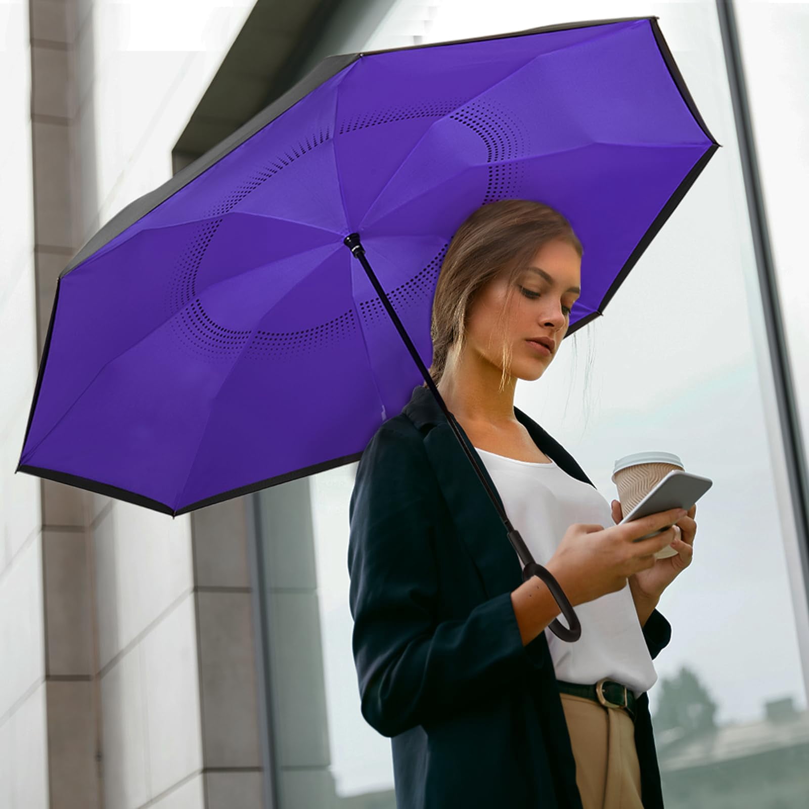 G4Free 48/62 Inch Large Inverted Reverse Umbrella with C-Shaped Handle, Windproof Double Layer Upside Down Car Rain Umbrellas for Men Women