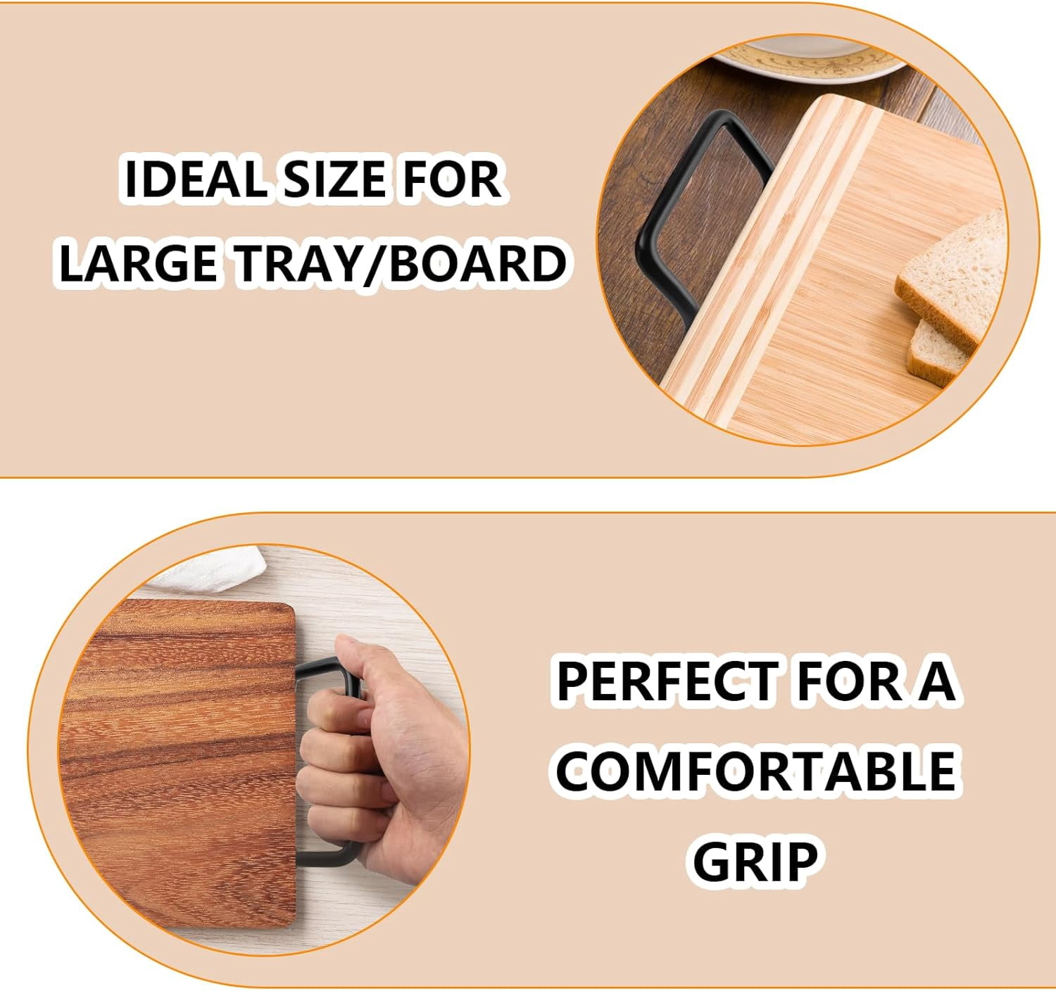 RGHJAR-6 Pcs Metal Charcuterie Board Handles, Black Matte, 4 Inch Pull Handles, Side Fixing, for Trays, Stove Cover, Noodle Board, Cutting Board