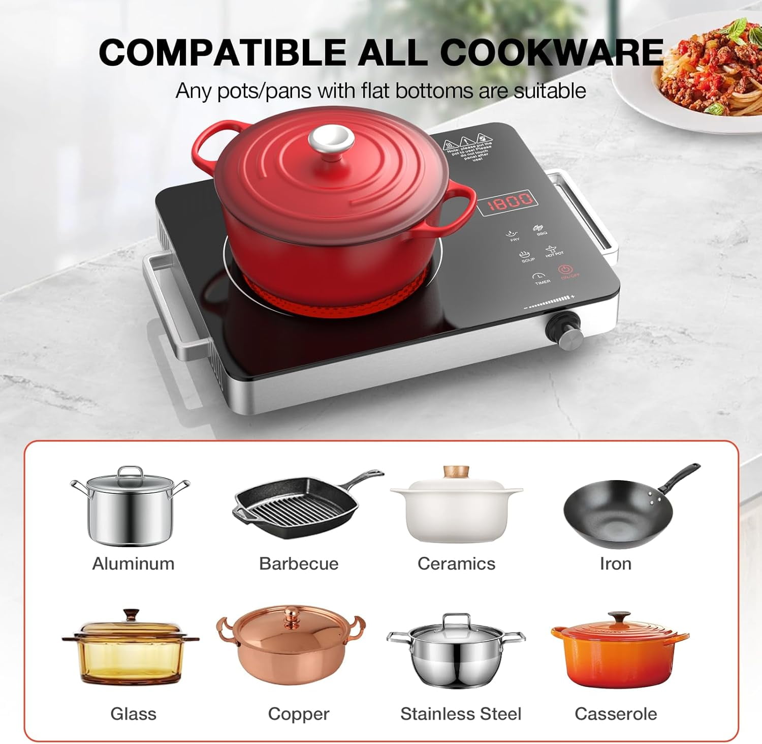 OhhGo Electric Ceramic Stove, 3500W Hot Plate Infrared Induction Cooker, Home Cooktop Cooking Furnace US 110V, Portabel Electric Stove Burner with 2 Handle, Knob Control, Timer, Safety Lock, Black