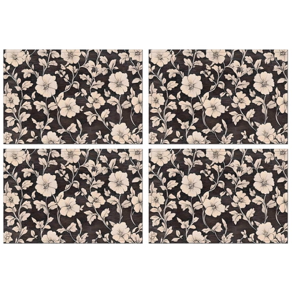 Pioneer Flower Floral Print Pattern Summer Placemats Table Placemats Set Of 4-Linen Kitchen Washable Placemats Table Mats 12x18 Inch Non-Slip Heat Resistant