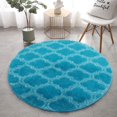thumbnail image 1 of Moroccan Boho Vintage Area Rugs Fluffy Plush Circle Rug Washable Retro Area Rugs Shaggy Carpet Mat for Bedroom Kitchen Bathroom Living Room, 2 ft, Blue, 1 of 3