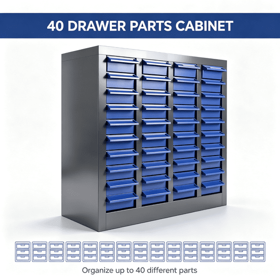 40-Drawer Bolt Bin, No Assembly Parts Organizer with 200 Dividers and Labels, Screw Storage for Garage Workshop