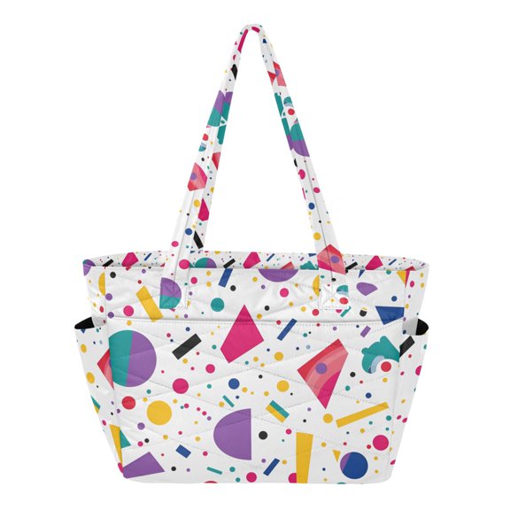 FORMRS Tote Bag for Women Quilted Large Capacity Travel Work Carry On Shoulder Handbag, Retro Round