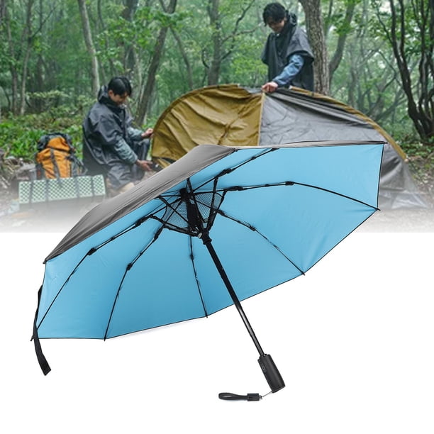 Manténgase Fresco Bajo El Sol Con El Ventilador Personal Incorporado. 2 Velocidades De Ventilador Ajustables Proporcionan Una Refrescante, Un Paraguas De Tela De Impacto Negro