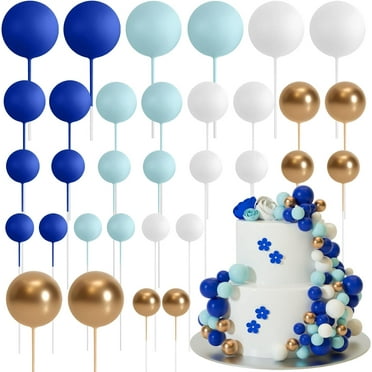 Ball Cake Topper, 32 Pcs Foam & Wire Decorations, Mini Balloons Cake Topper Sticks, 4 Colors/Sizes for Wedding Party Birthday Cake Decorating