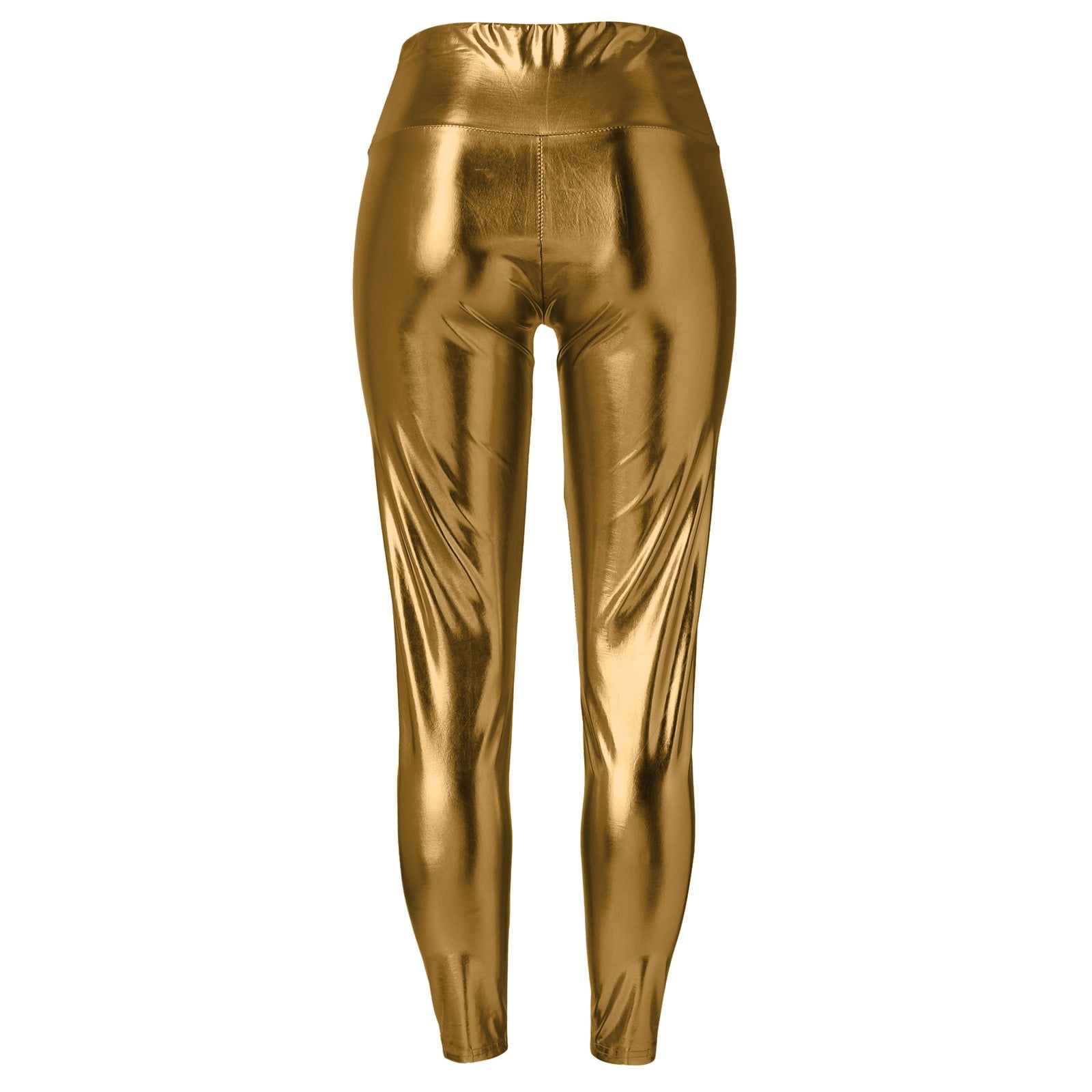 Goindgs Jeggings for Women Pull On Stretchy Faux Leather Sexy High Waisted Solid Color Metallic Tights Yoga Pencil Tight Gold S