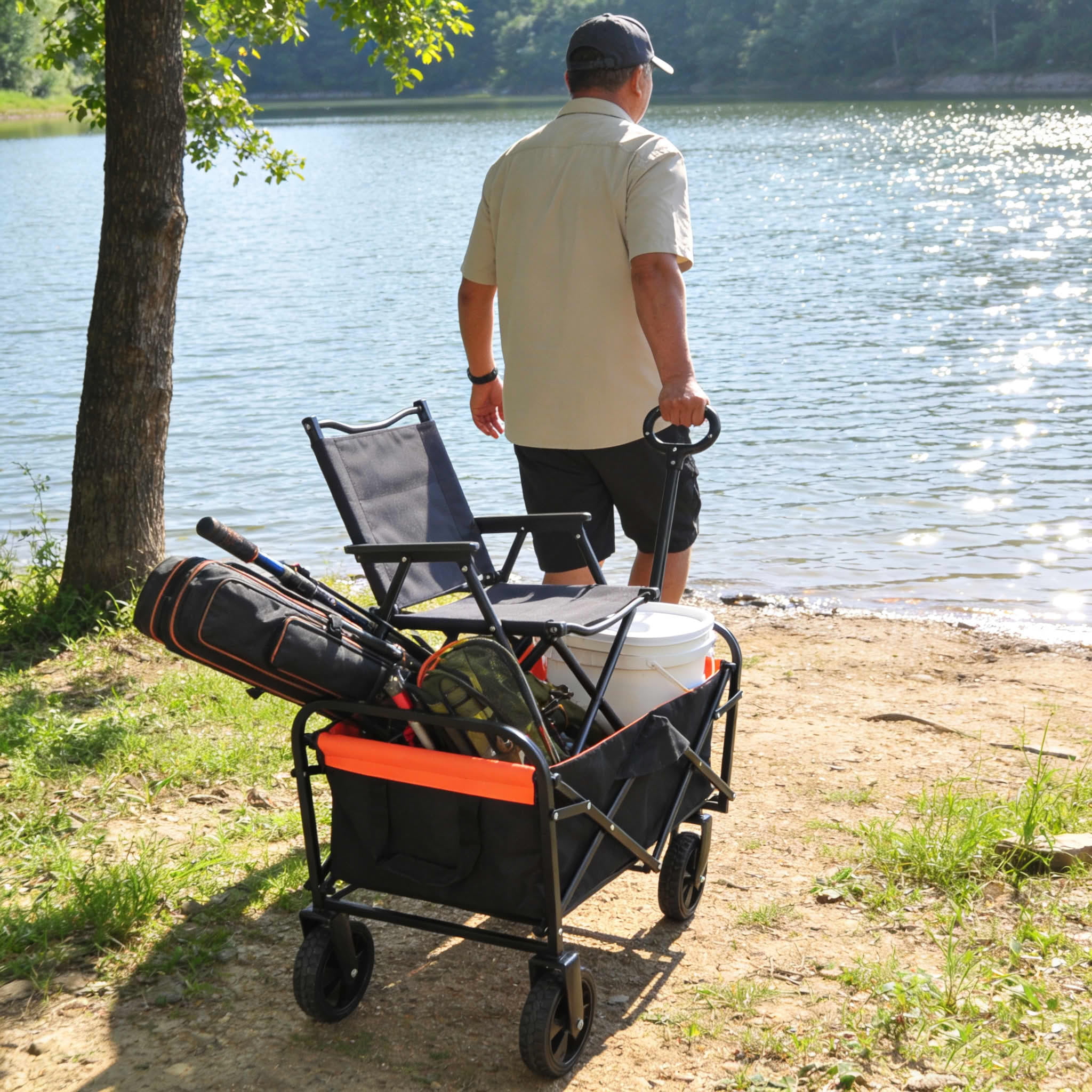 MAYEERTY Mini Folding Wagon Cart, 220LBS 600D Oxford Steel Frame, No Assembly for Garden Beach Shopping, Black-Yellow