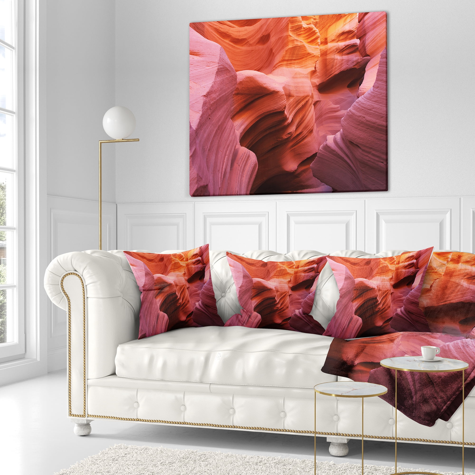 Designart Orange Red Antelope Canyon - Landscape Photography Throw Pillow - 18x18