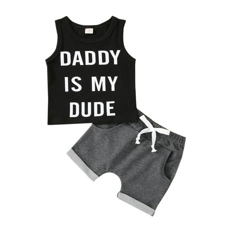 

Sunisery Infant Baby Boys 2Pcs Clothes Set Letter Print Round Neck Sleeveless Tank Tops + High Waist Stretch Shorts My Dude 6-12 Months