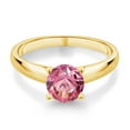 thumbnail image 2 of Gem Stone King 10K Yellow Gold Solitaire Ring Set with 7mm Round Fancy Pink Zirconia (Size 8), 2 of 4