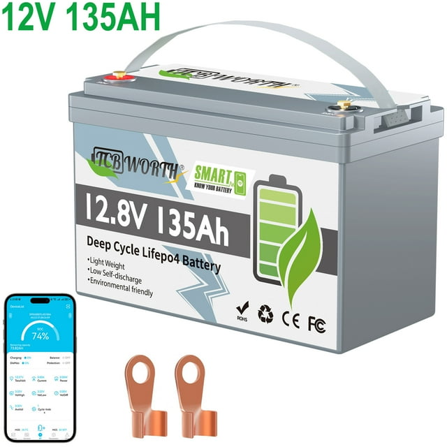 12V 135Ah LiFePO4 Battery Bluetooth,TCBWORTH Group 31 Lithium Batteries for RV,Solar,Trolling Motor,off-Grid,Marine,Camping,Smart 100A BMS,15000+Deep Cycles,12.8V Battery