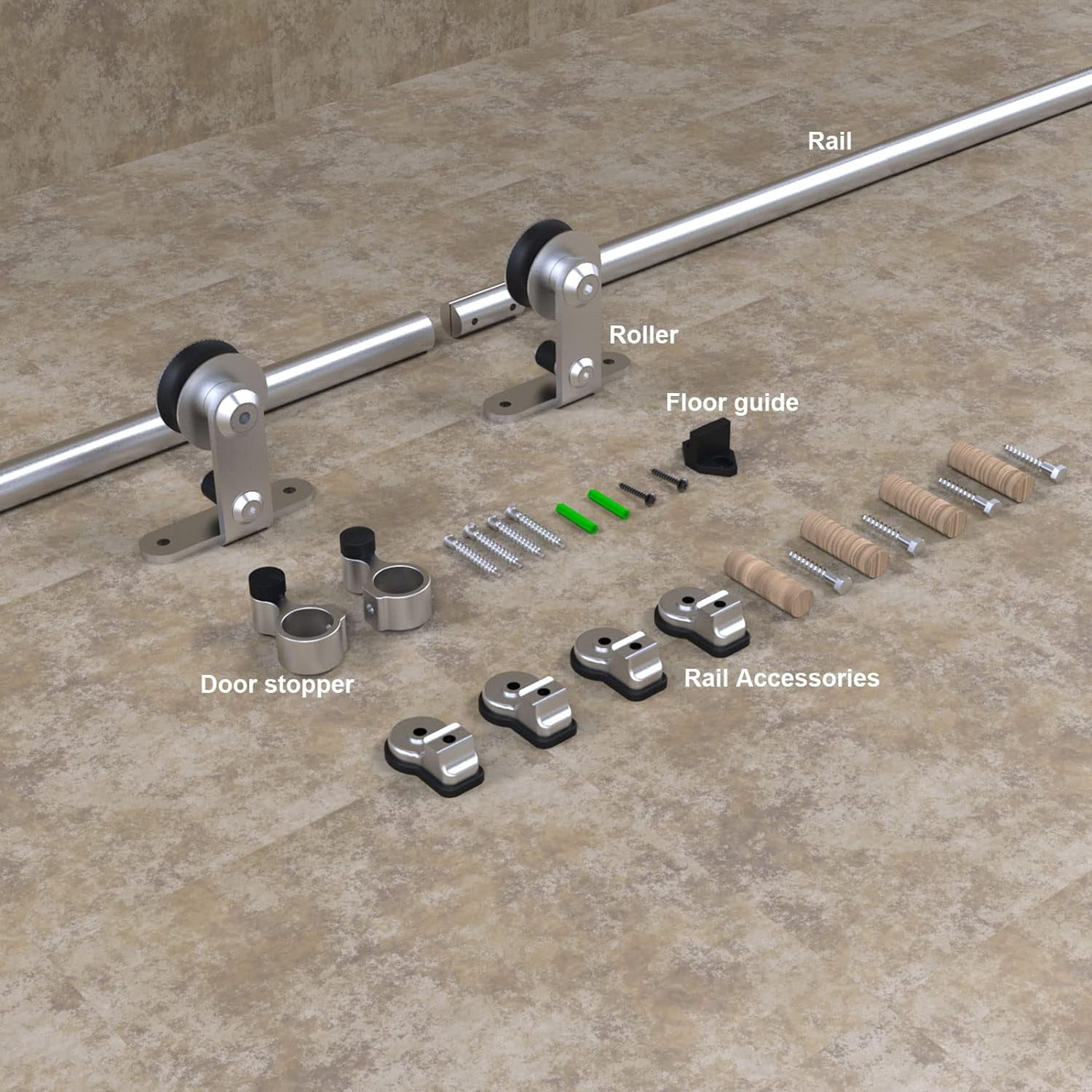 CCJH Stainless Steel 6.6FT Sliding Barn Door Hardware Kit Fit 39.6” Width Single Door T-Shaped Silver