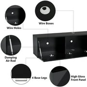 Hommpa Wall Mounted Floating TV Stand with LED Lights Modern Entertainment Center for TVs for up to 65 Media Console TV Unit with Storage Cabinets Black High Gloss for Living Room Bedroom