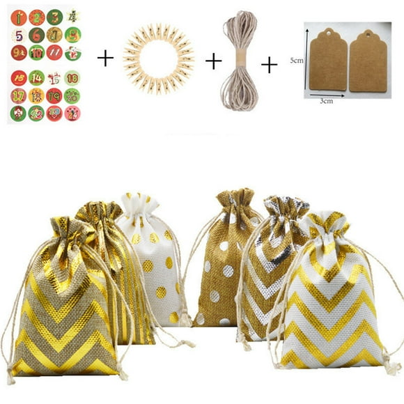 Agiferg DIY Advent Calendar Jute Fabric Bags Decoration And Numbers Stickers