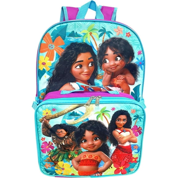 Ruz Moana Girl's 16 Inch Backpack With Removable Matching Lunch Box Set Moana-Ocean Sisters