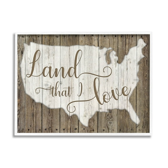Stupell Industries Land I Love Map Rustic Background,14 x 11, Design by Kelly Donovan
