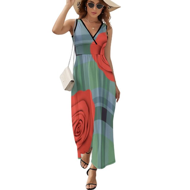 Vestido Largo Sin Mangas Para Mujer, Geometric Grid Traje Informal Para Cumpleaños, Verano