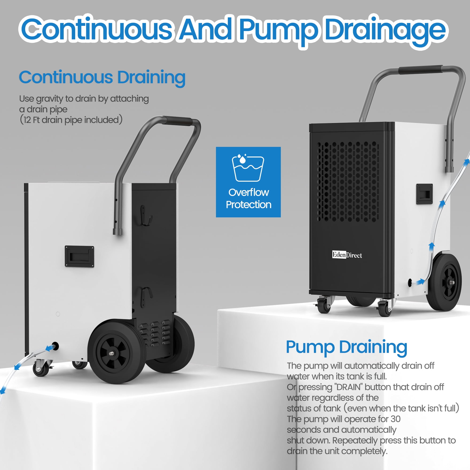 150 pt. 6,000 sq. ft. Buckless Industrial Dehumidifier  with Drain Hose and Pump for Basement in White