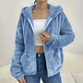 thumbnail image 2 of XPMWRP Womens Fleece Winter Coat Hooded Drawstring Zip Up Jackets Loose Thermal Lightweight Sherpa Outer with Pockets Blue M, 2 of 9