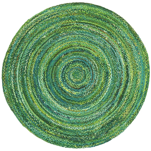 SAFAVIEH Braided Collection 6' Round Green BRD452Y Handmade Country Cottage  Reversible Cotton Area Rug 