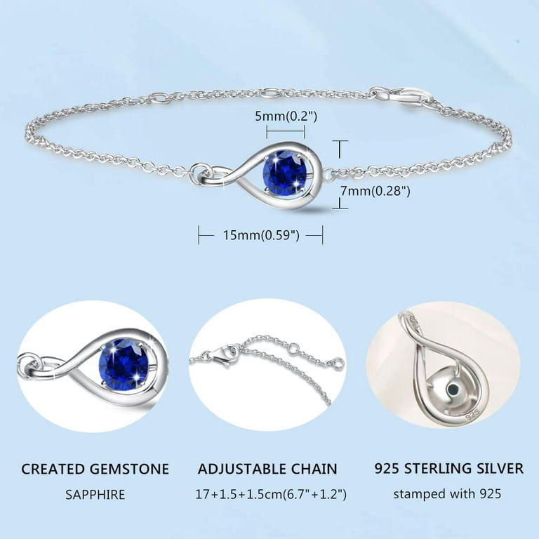 FANCIME 925 Sterling Silver Created Sapphire Dainty Infinity Link