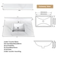 thumbnail image 3 of Montary 37-inch Quartz Bathroom Vanity Top with Undermounted Ceramic Sink & 4 Inch High Backsplash, 3/4" Thick Quartz Stone Vanity Sink Tops with 1 Pre-Drilled Hole, Calacatta White, 3 of 7