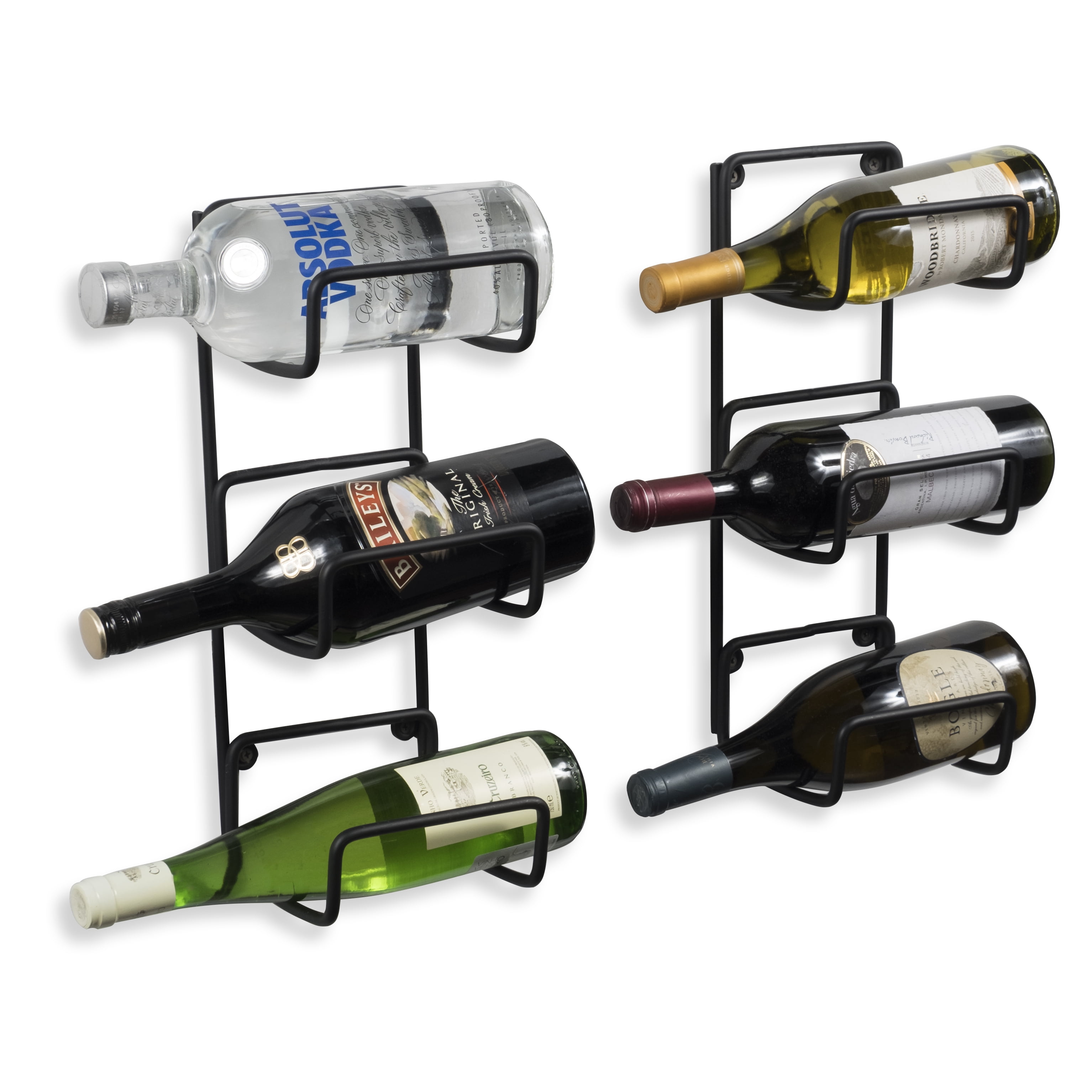 Wrought Iron Wall Mountable Wine Rack Versatile For Storing Bulky Wrought Iron Wall Mountable Wine Rack Versatile For Storing Bulky Liquor Bottles Set Of 2 In Black