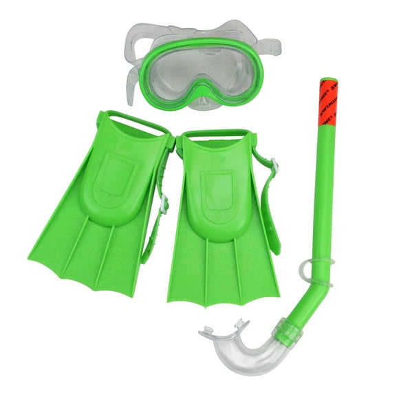 Swim Central Set of 3 Green Recreational Mask, Snorkel and Fins For Children - 12.75"