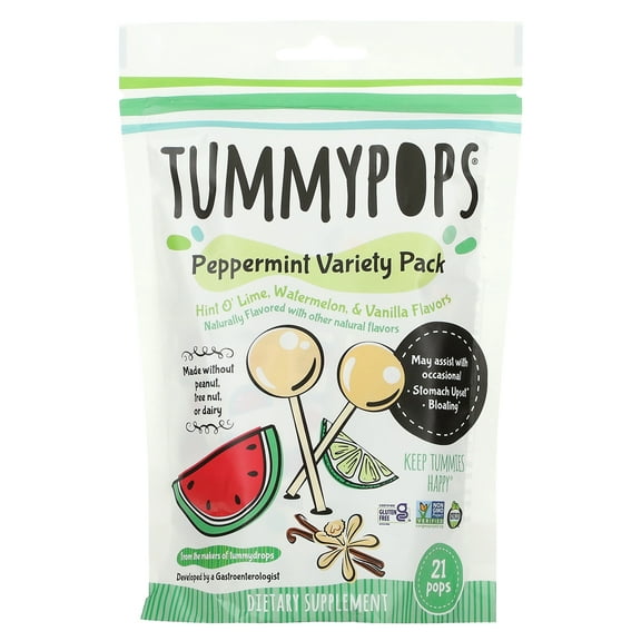 Tummypops Peppermint Variety Pack (Hint 'O Lime, Watermelon, & Vanilla Flavors), 21 Pops