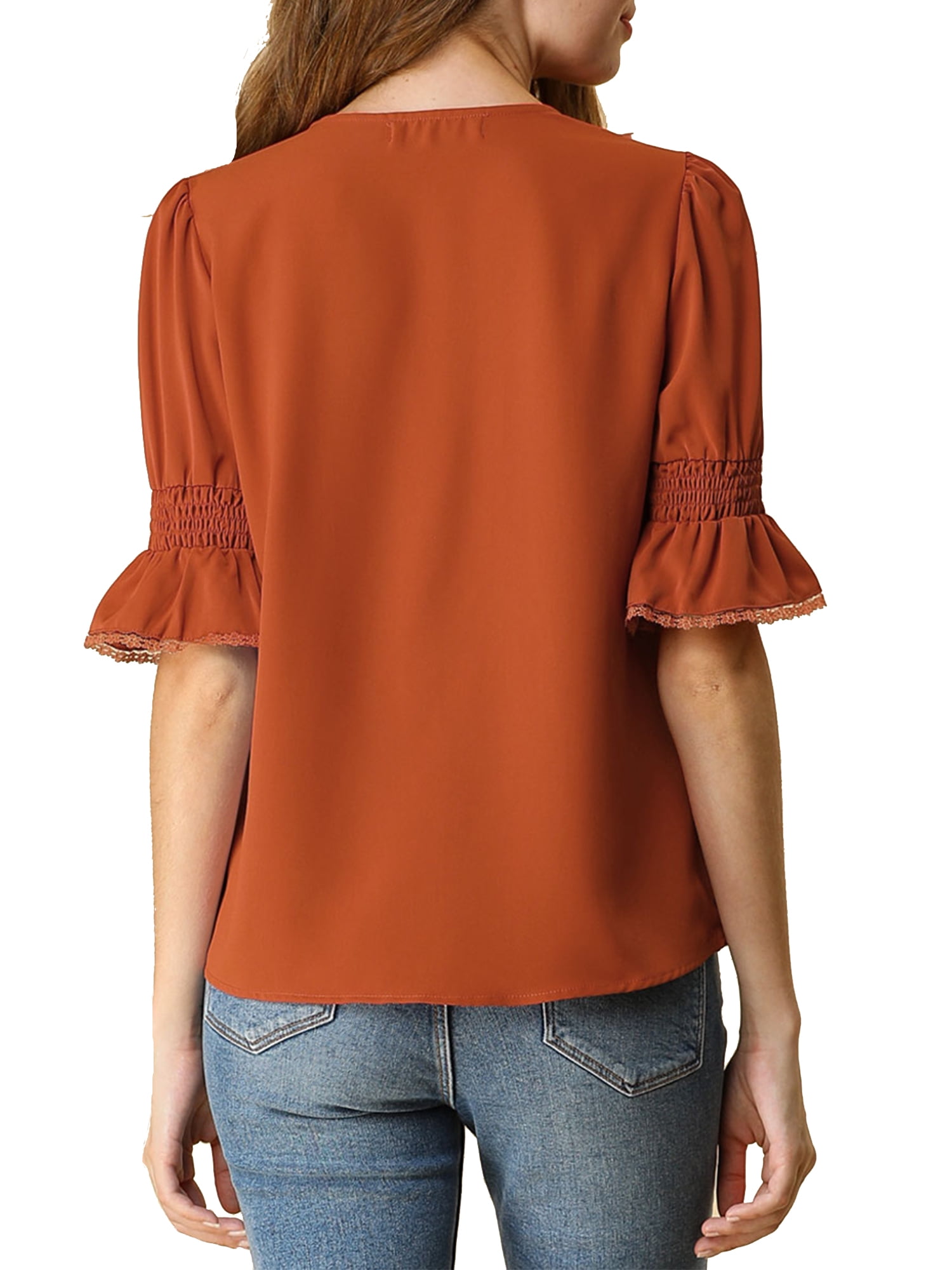 DARING DIVA Women's Ruffle V Neck Half Bell Sleeve Chiffon Top 3XL Brown Red