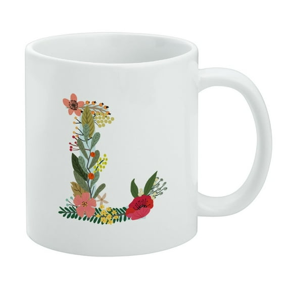 Letter L Floral Monogram Initial White Mug