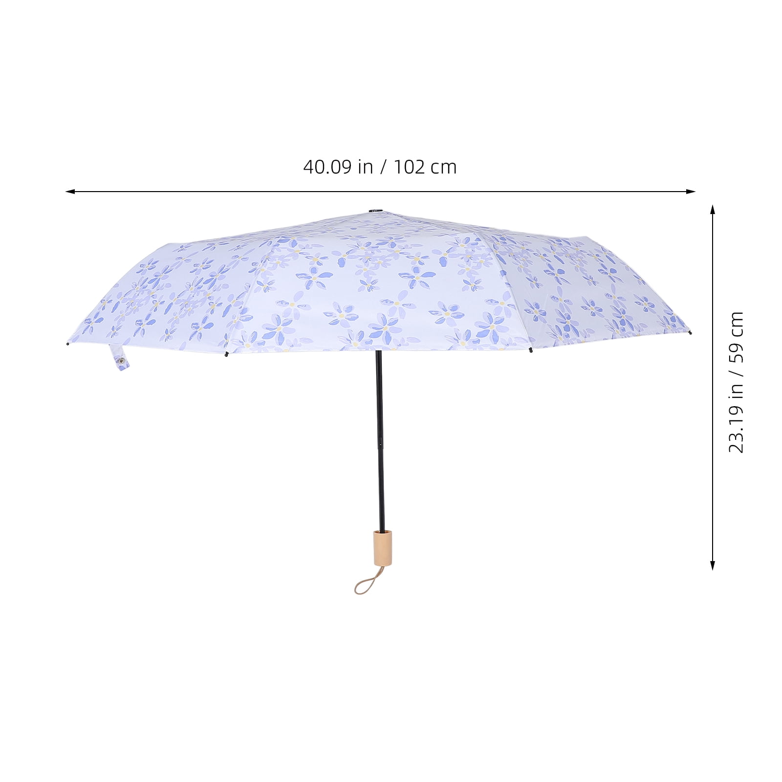 Homoyoyo Compact Violet Floral Umbrella with Wooden Handle, Lightweight Travel Canopy for Outdoor Use and Daily Rain