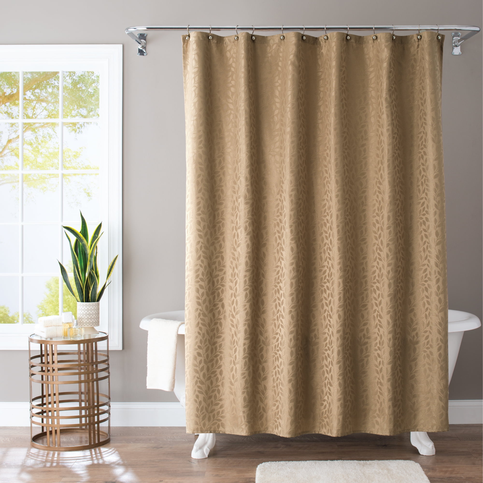 72/" x 72/" Waterproof Silk~y Fabric Shower Curtain Stripe Solid Grommet 12 Rings