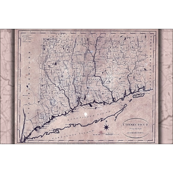 24"x36" Gallery Poster, map of Connecticut 1796