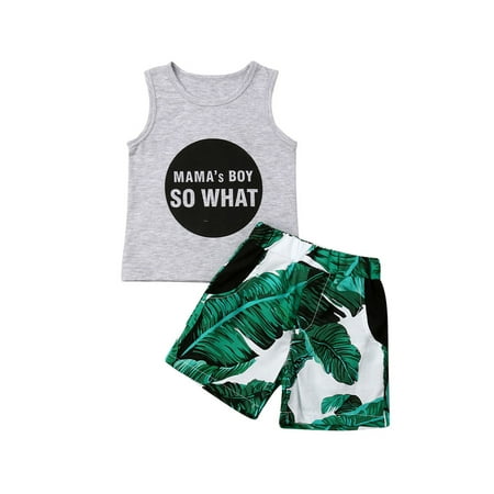 

2Pcs Baby Boy Summer Clothes Set Sleeveless Letter Print Tank Top T-Shirt+Beach Shorts Outfits