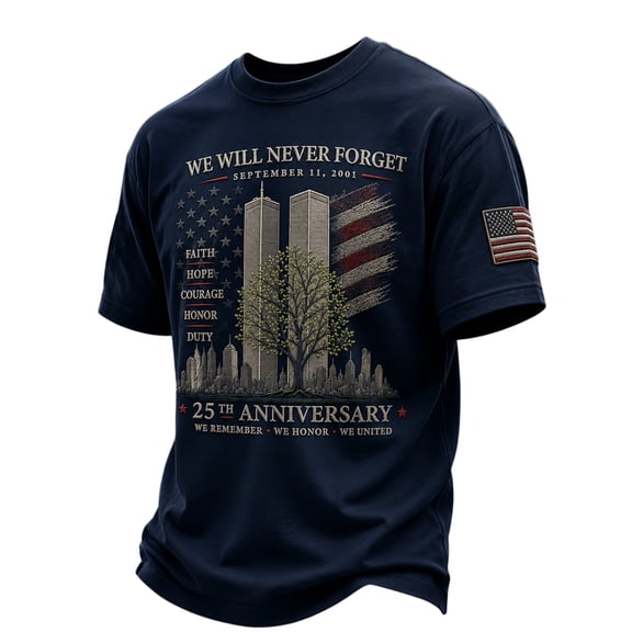 AHMOMEI Men's 911 Memorial Shirts 25th Anniversary Flag Printed Vintage 911 Never Forget Shirt Courage Patriotic Hope 9 11 Memorial Shirt Blue L