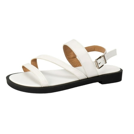 

PEASKJP Sandals Women Dressy Summer Women s Sandals Comfort Walking Shoes Non Slip Jeweled Bohemian Weight Slingback Flats Sandal (White 8.5)