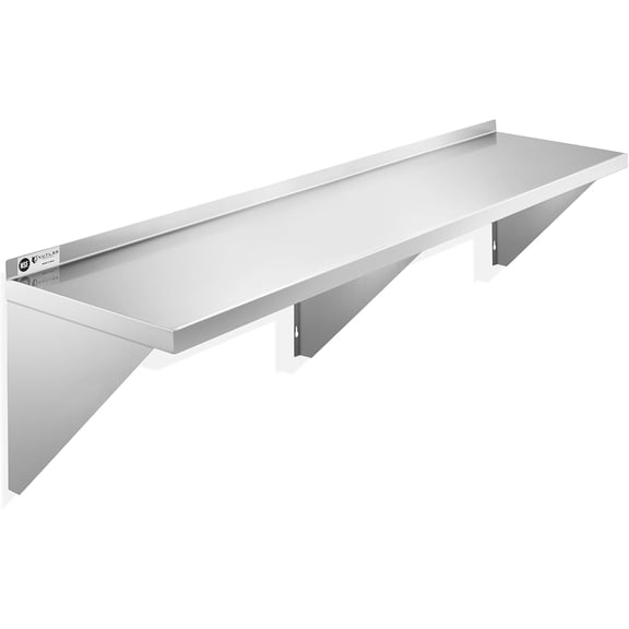 Osmanthus Stainless Steel Shelf - 18" x 72", NSF Commercial Wall Mount Shelves with Backsplash, Floating Metal Shelving for Restaurant, Kitchen, Home