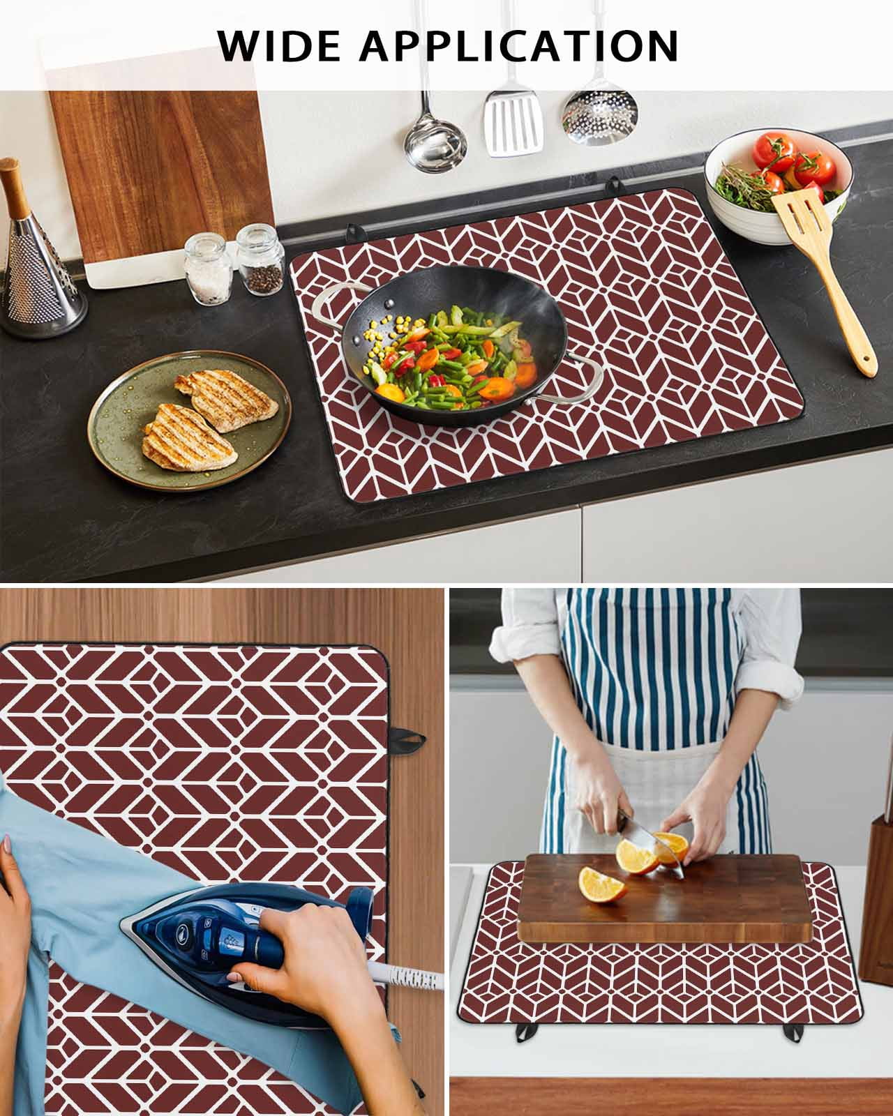 Large Induction Cooktop Protector Mat Geometric Stove Top Covers for Electric Stove, Modern Abstract Lines Texture Red Decorative Stove Burner Cover Mats, Glass Top Stove Cover