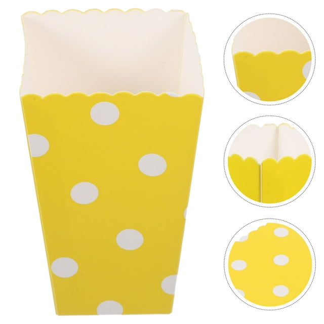 LIFKOME 24pcs Yellow Paper Popcorn Boxes for Parties Safe and Healthy Treat Containers with Cute Dot Pattern