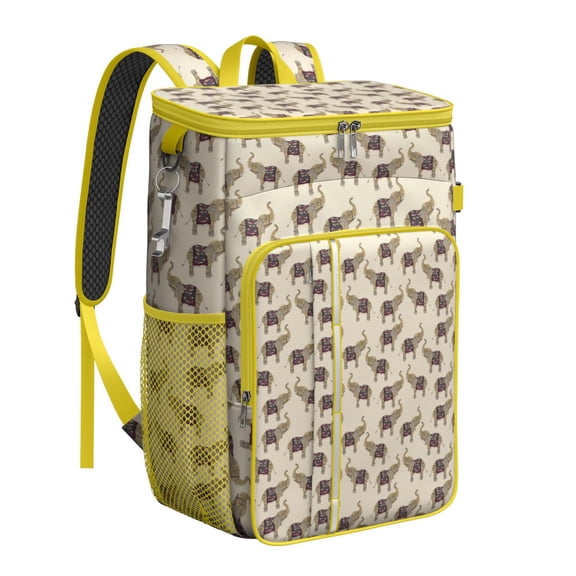 Retro Style Backpack Cooler 26 Cans – Leakproof Waterproof Lunch Backpack with Elephant and Tribal Print for Men, Women & Outdoor Fans