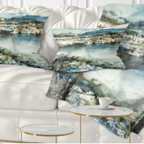 Designart Blue Winter Lake Watercolor - Landscape Painting Throw Pillow - 12x20